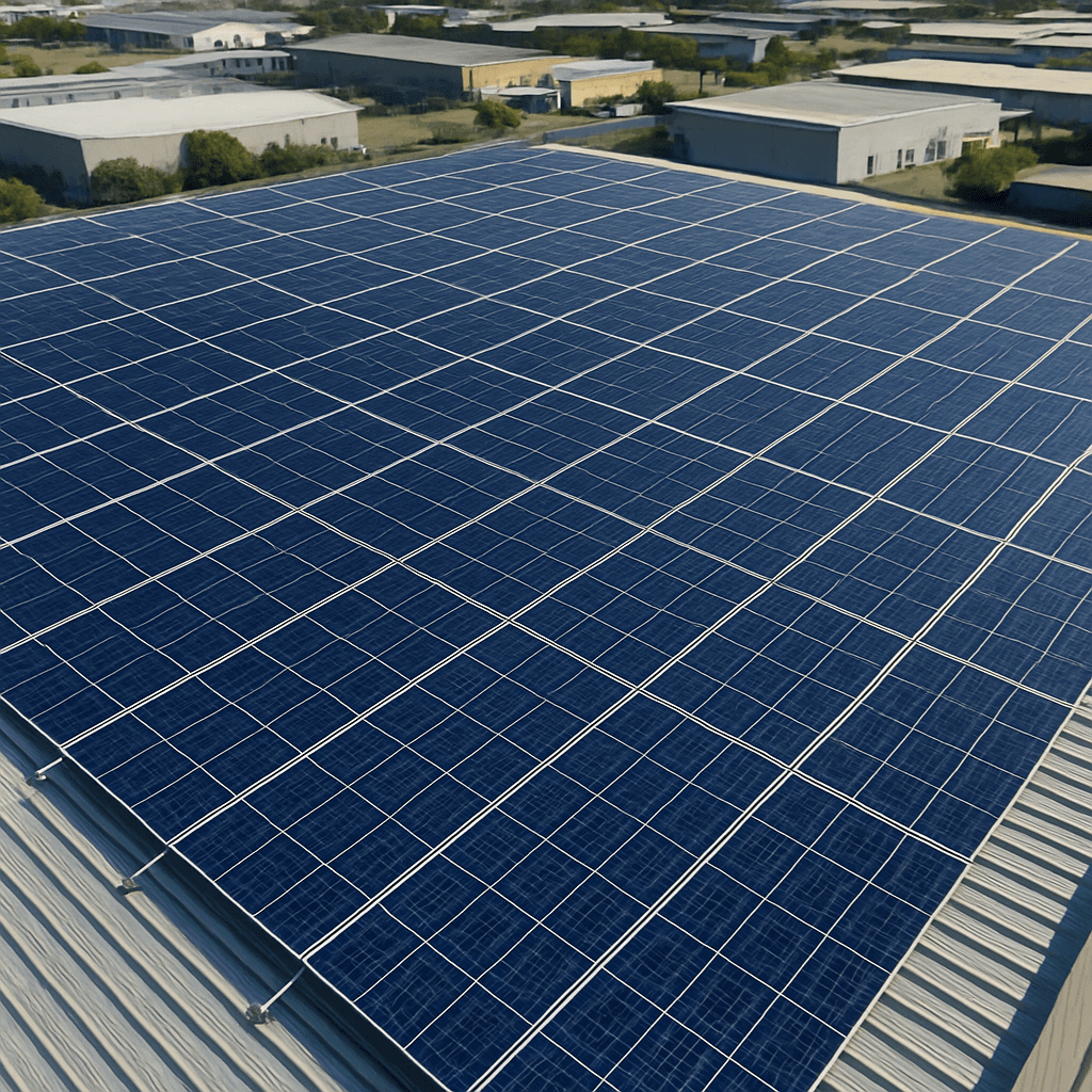 Rooftop solar panels installed on a metal roof mounting system
